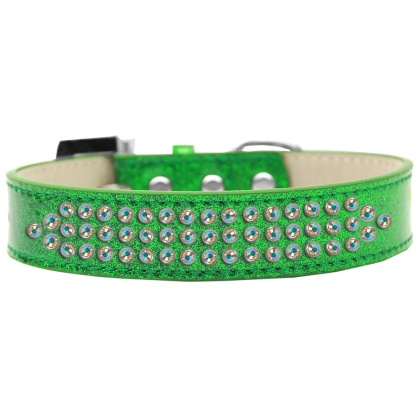 Three Row AB Crystal Ice Cream Dog Collar Emerald Green Size 12