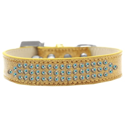 Three Row AB Crystal Ice Cream Dog Collar Gold Size 12