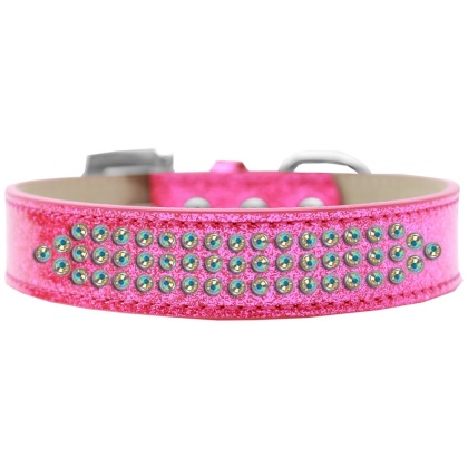Three Row AB Crystal Ice Cream Dog Collar Pink Size 12