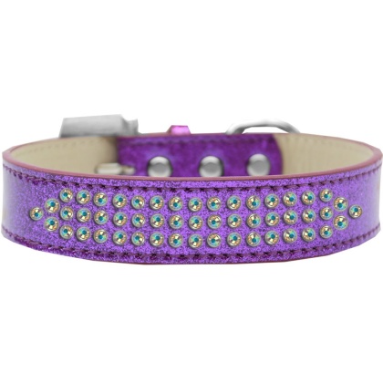 Three Row AB Crystal Ice Cream Dog Collar Purple Size 12