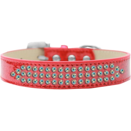 Three Row AB Crystal Ice Cream Dog Collar Red Size 12