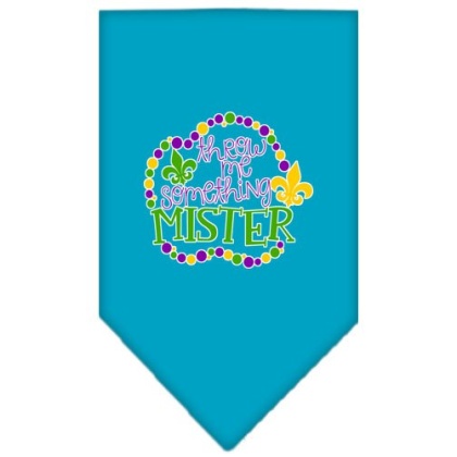 Throw me Something Screen Print Mardi Gras Bandana Turquoise Large