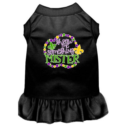 Throw me Something Screen Print Mardi Gras Dog Dress Black 4X