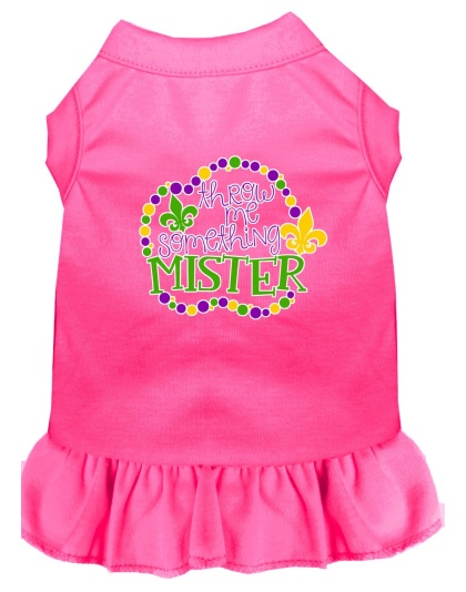 Throw me Something Screen Print Mardi Gras Dog Dress Bright Pink 4X