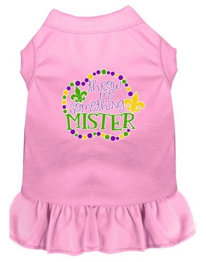 Throw me Something Screen Print Mardi Gras Dog Dress Light Pink 4X