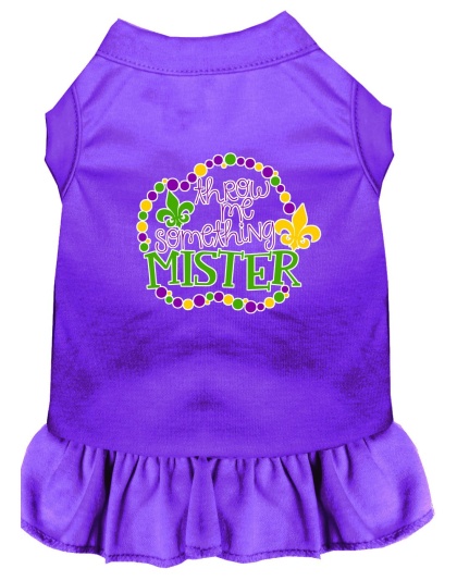 Throw me Something Screen Print Mardi Gras Dog Dress Purple 4X
