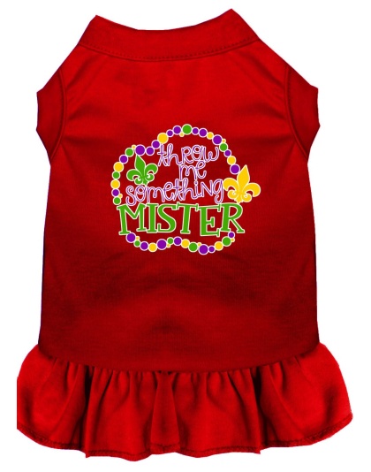 Throw me Something Screen Print Mardi Gras Dog Dress Red 4X