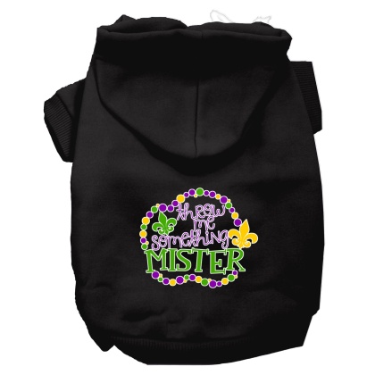 Throw me Something Screen Print Mardi Gras Dog Hoodie Black L