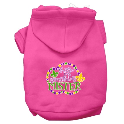 Throw me Something Screen Print Mardi Gras Dog Hoodie Bright Pink L