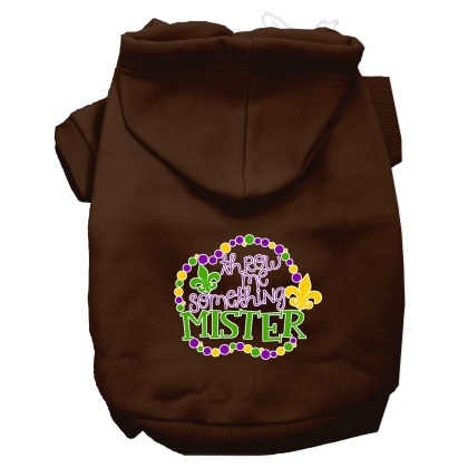 Throw me Something Screen Print Mardi Gras Dog Hoodie Brown L