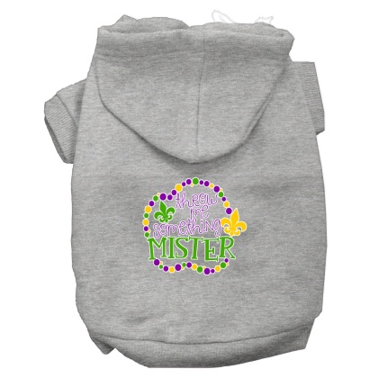 Throw me Something Screen Print Mardi Gras Dog Hoodie Grey L