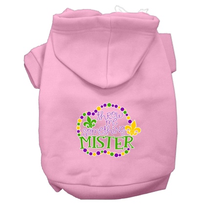 Throw me Something Screen Print Mardi Gras Dog Hoodie Light Pink L