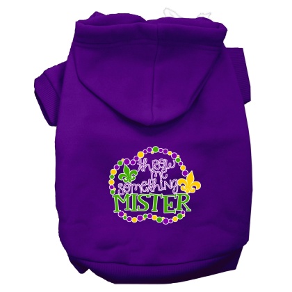 Throw me Something Screen Print Mardi Gras Dog Hoodie Purple L