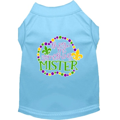 Throw me Something Screen Print Mardi Gras Dog Shirt Baby Blue Lg