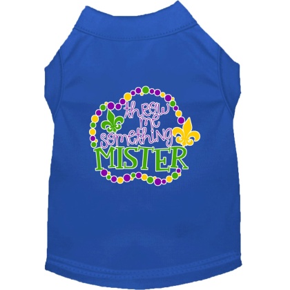 Throw me Something Screen Print Mardi Gras Dog Shirt Blue Lg