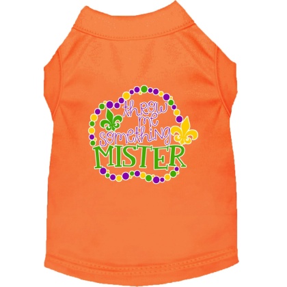 Throw me Something Screen Print Mardi Gras Dog Shirt Orange Lg