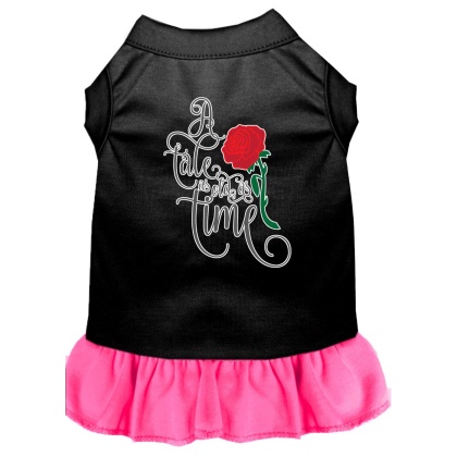 Timeless Tale Screen Print Dog Dress Black with Bright Pink Lg