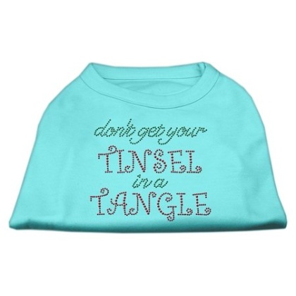 Tinsel in a Tangle Rhinestone Dog Shirt Aqua Lg