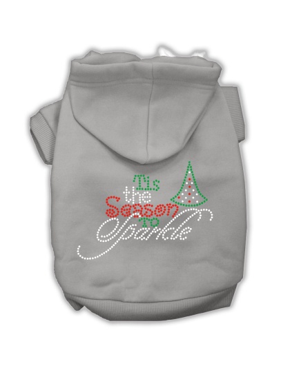 Tis the Season to Sparkle Rhinestone Dog Hoodie Grey L