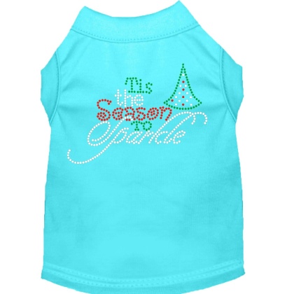 Tis the Season to Sparkle Rhinestone Dog Shirt Aqua Lg