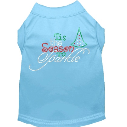 Tis the Season to Sparkle Rhinestone Dog Shirt Baby Blue Lg