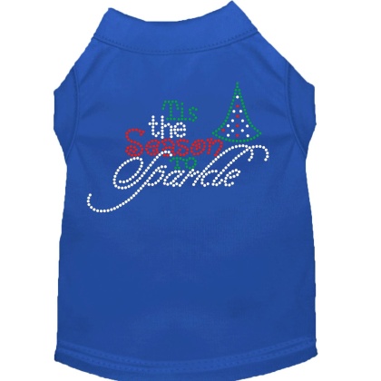 Tis the Season to Sparkle Rhinestone Dog Shirt Blue Lg