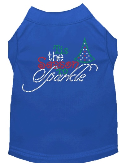 Tis the Season to Sparkle Rhinestone Dog Shirt Blue Lg