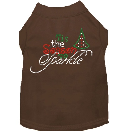 Tis the Season to Sparkle Rhinestone Dog Shirt Brown Lg