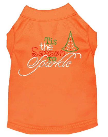 Tis the Season to Sparkle Rhinestone Dog Shirt Orange Lg