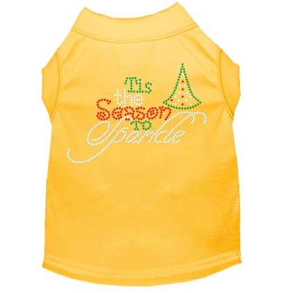 Tis the Season to Sparkle Rhinestone Dog Shirt Yellow Lg