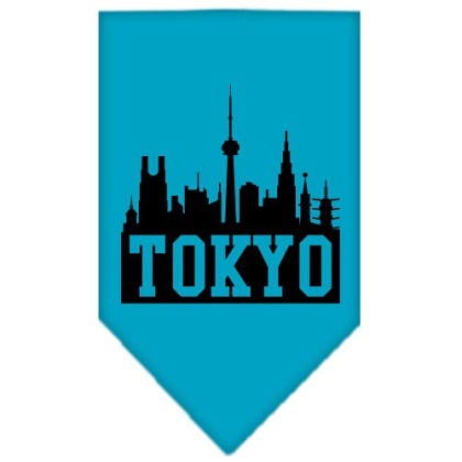 Tokyo Skyline Screen Print Bandana Turquoise Large