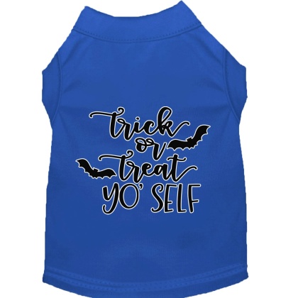 Trick or Treat Yo' Self Screen Print Dog Shirt Blue Lg