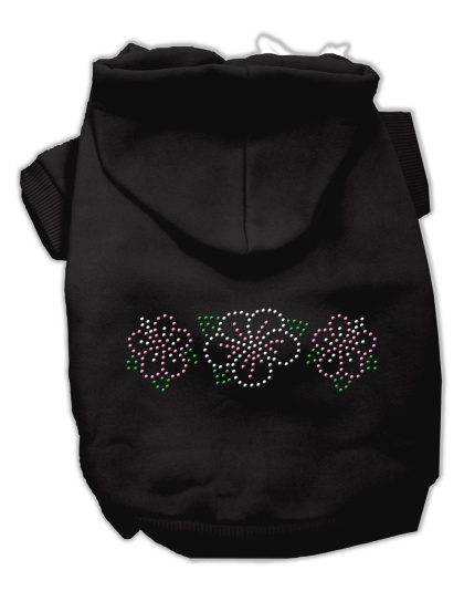 Tropical Flowers Rhinestone Hoodies Black L