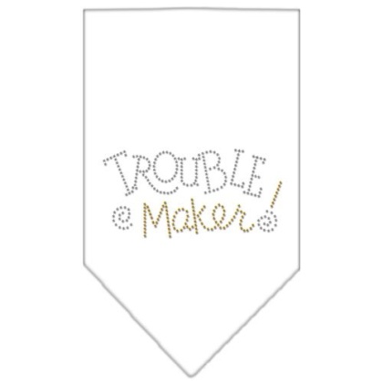 Trouble Maker Rhinestone Bandana White Large