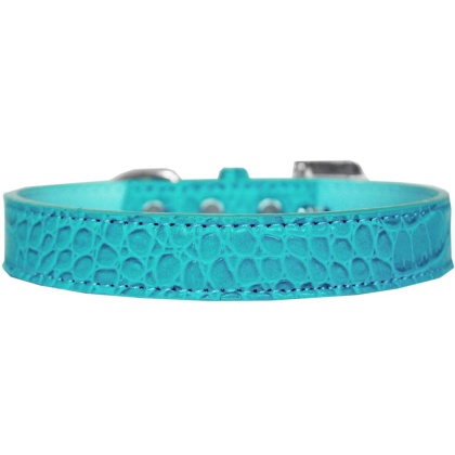 Tulsa Plain Croc Dog Collar Turquoise Size 12