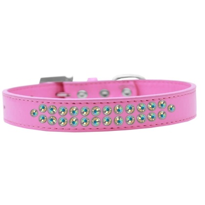 Two Row AB Crystal Size 12 Bright Pink Dog Collar