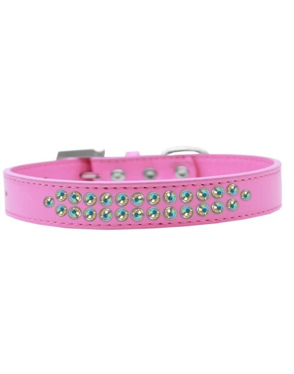 Two Row AB Crystal Size 12 Bright Pink Dog Collar