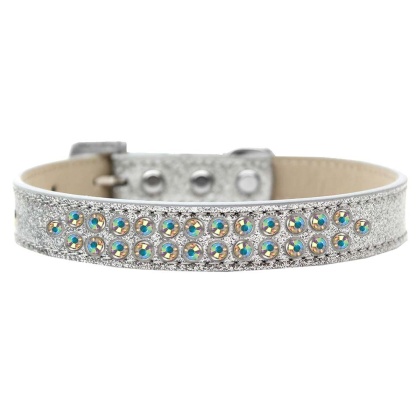 Two Row AB Crystal Size 12 Silver Ice Cream Dog Collar