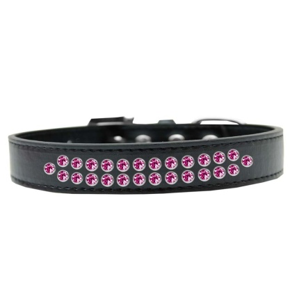 Two Row Bright Pink Crystal Size 12 Black Dog Collar