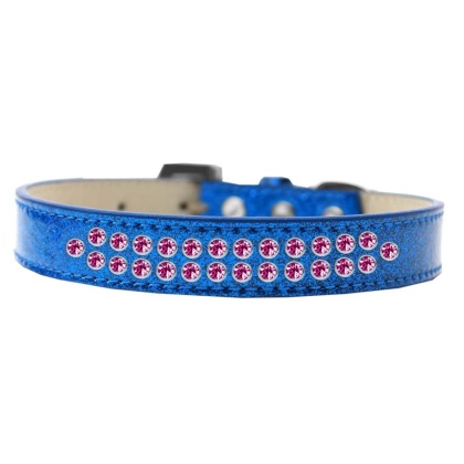 Two Row Bright Pink Crystal Size 12 Blue Ice Cream Dog Collar