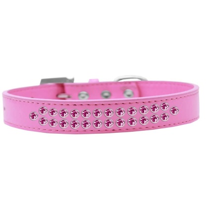 Two Row Bright Pink Crystal Size 12 Bright Pink Dog Collar