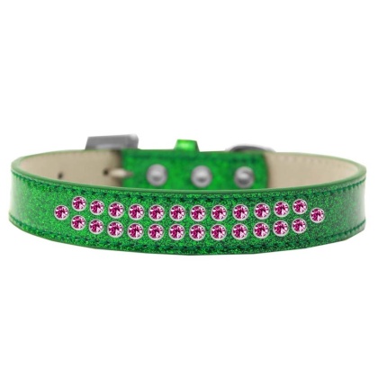 Two Row Bright Pink Crystal Size 12 Emerald Green Ice Cream Dog Collar