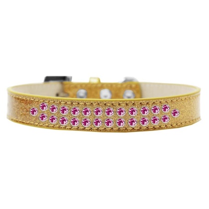 Two Row Bright Pink Crystal Size 12 Gold Ice Cream Dog Collar
