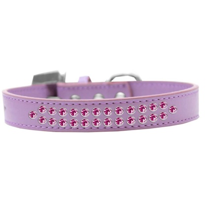 Two Row Bright Pink Crystal Size 12 Lavender Dog Collar