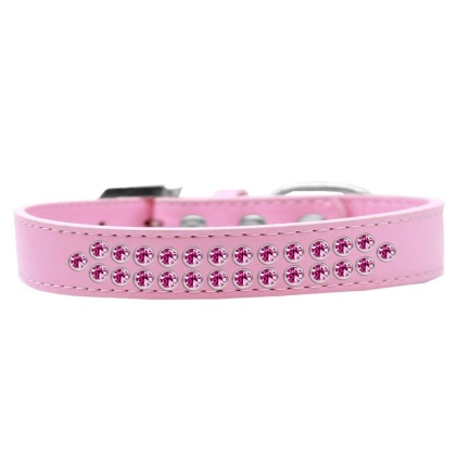 Two Row Bright Pink Crystal Size 12 Light Pink Dog Collar