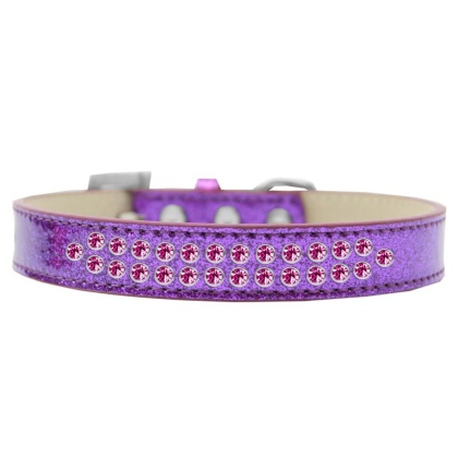 Two Row Bright Pink Crystal Size 12 Purple Ice Cream Dog Collar