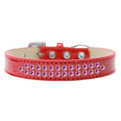 Two Row Bright Pink Crystal Size 12 Red Ice Cream Dog Collar