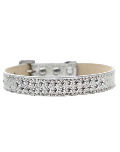 Two Row Clear Crystal Size 12 Silver Ice Cream Dog Collar