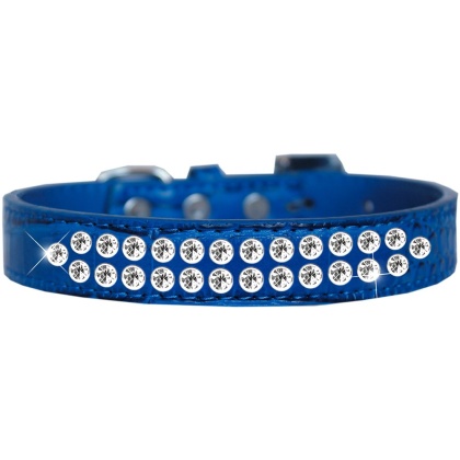 Two Row Clear Jewel Croc Dog Collar Blue Size 12