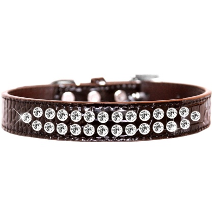 Two Row Clear Jewel Croc Dog Collar Chocolate Size 12